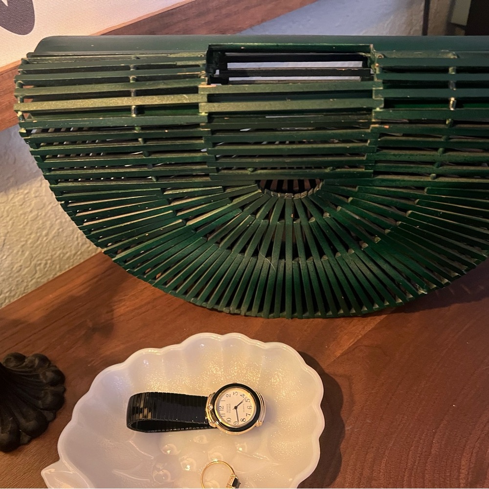 Green Bamboo Half-Moon Clutch